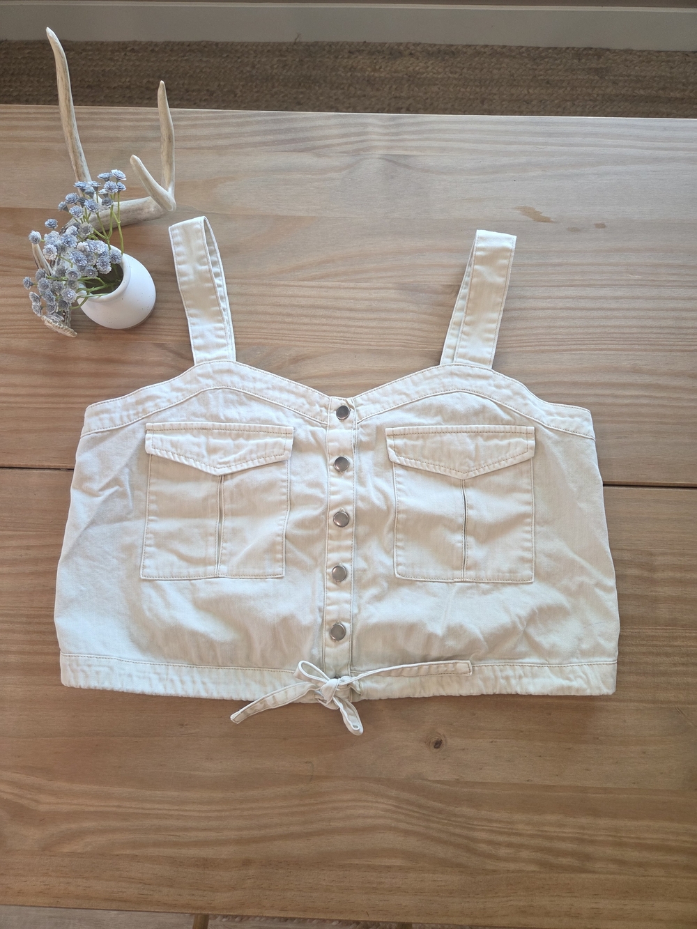 White Button-Front Crop Tank Top